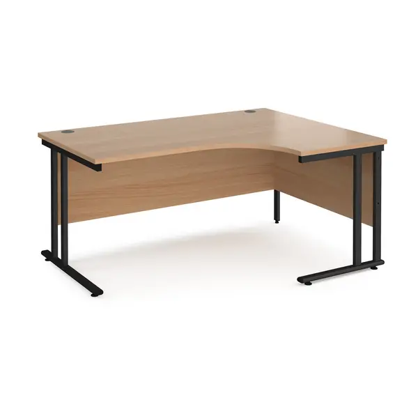 Maestro 25 Right Hand Ergonomic Desk with Black Frame and Beech Top - 1600mm