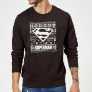 DC Superman Christmas Knit Logo Black Christmas Sweatshirt - M - Black