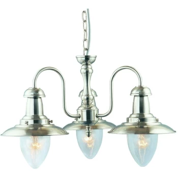 Searchlight Lighting - Searchlight Fisherman - 3 Light Multi Arm Ceiling Pendant Satin Silver, Seeded Glass, E27