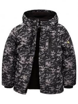 Lyle & Scott Boys All Over Print Hooded Parka Coat - Black