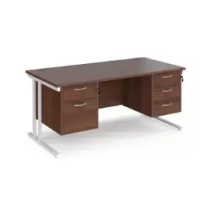 Office Desk Rectangular Desk 1600mm With Double Pedestal Walnut Top With White Frame 800mm Depth Maestro 25 MC16P23WHW