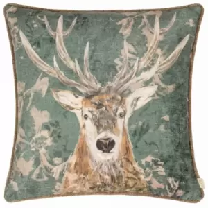 Avebury Stag Cushion Petrol, Petrol / 43 x 43cm / Polyester Filled