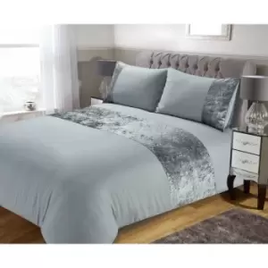 Silver Crushed Velvet Panel Duvet Set - Double