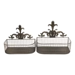 Set Of 2 Metal Wall Baskets In Black And Gold