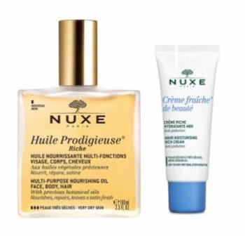 NUXE Huile Prodigieuse Riche + Creme Fraiche De Beaute Rich Oil + Beauty Day Cream