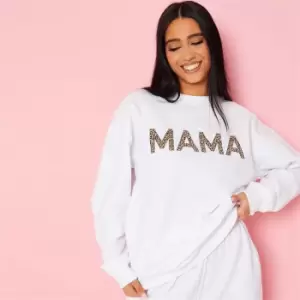 I Saw It First Leopard Print Mama Slogan Sweatshirt - White