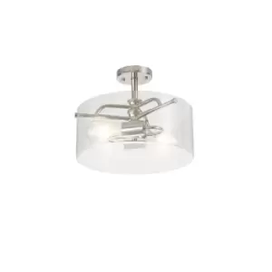 Clarence Semi Flush Ceiling Lamp, 2 Light E27, Polished Nickel, Clear Glass