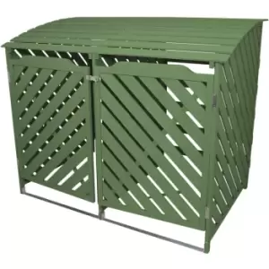 Double Sage Green Wheelie Bin Storage Shed Garden Latched - Green