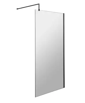 Nuie 800mm Wetroom Screen With Support Bar - Matt Black