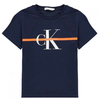 Calvin Klein Junior Boys Monogram Stripe Short Sleeve T Shirt - Peacoat