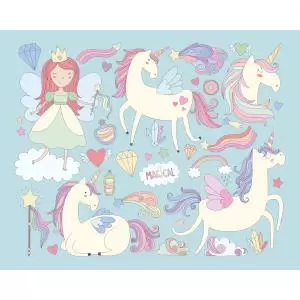 Origin Murals Princess Unicorn Blue Wall Mural - 3.5 x 2.8m