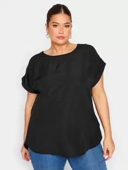 Yours Tab Short Sleeve Blouse - Black, Size 18, Women