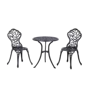 Outsunny Cast Aluminium 3 Pcs Bistro Set-Black