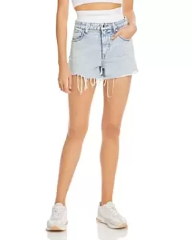 alexanderwang.t Logo Elastic Jean Shorts in Pebble Bleach