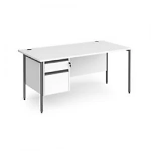 Dams International Straight Desk with White MFC Top and Graphite H-Frame Legs and 2 Lockable Drawer Pedestal Contract 25 1600 x 800 x 725mm