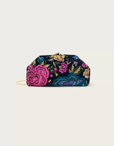 Floral Embroidered Velvet Pouch