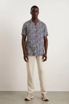 Navy Small Floral Print Viscose Revere Shirt