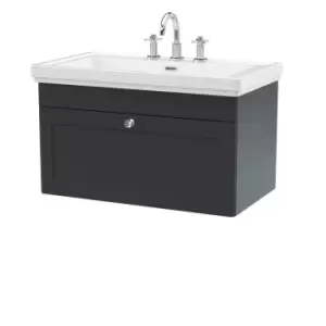 Nuie Classique 800mm Wall Hung 1-drawer Unit & Basin 3 Tap Holes - Satin Anthracite