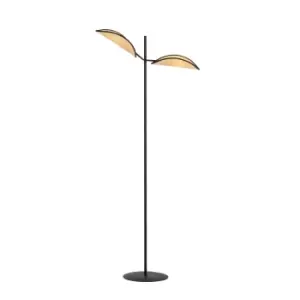 Emibig Vene Black Multi Arm Floor Lamp with Brown Fabric Shades, 2x E14