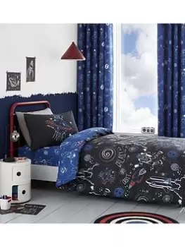 Catherine Lansfield Space Adventure Glow In The Dark Duvet Set - Black, Multi, Size Double