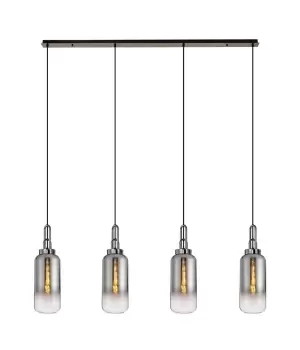 Linear 4 Light Pendant E27 With 16cm Cylinder Glass, Smoked, Clear Black Chrome, Matt Black