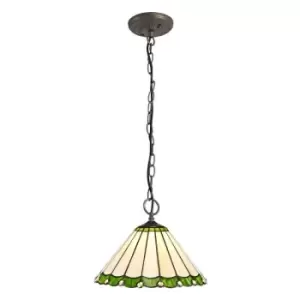 Luminosa Lighting - 3 Light Downlighter Ceiling Pendant E27 With 30cm Tiffany Shade, Green, Crystal, Aged Antique Brass