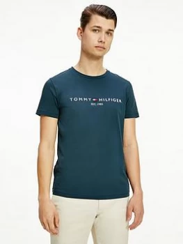 Tommy Hilfiger Logo T-Shirt - Mystic Lake , Mystic Lake, Size L, Men