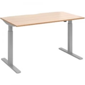 Elev8² Sit Stand Single Desk with Beech Coloured Melamine Top and Silver Frame 2 Legs Mono 1400 x 800 x 675 - 1175 mm