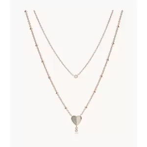 Fossil Womens Sutton Flutter Hearts Rose Gold-Tone Stainless Steel Multi-Strand Necklace - Rose Gold