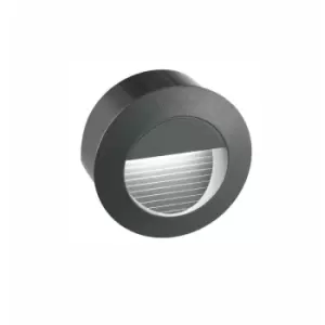 Fishers Round Outdoor Recessed Wall Lamp Dark Grey Aluminium LED 3W 270Lm 3000K IP54 - Merano