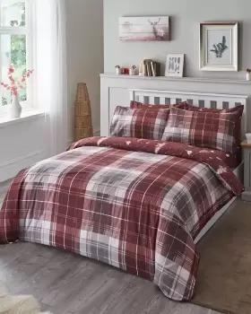 Cotton Traders Winter Robin Check Brushed Duvet Set in Red