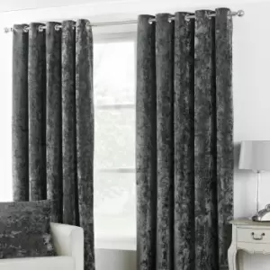 Verona Crushed Velvet Lined Eyelet Curtains, Pewter, 90 x 54" - Paoletti