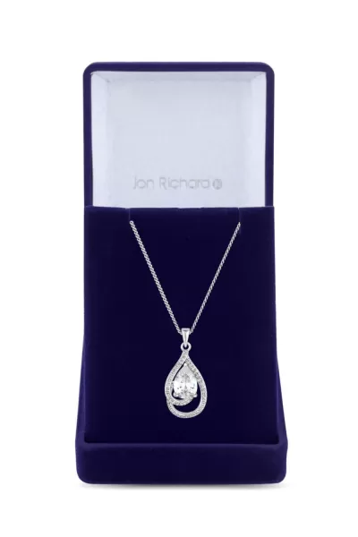 Rhodium Plated Cubic Zirconia Pendant Necklace - Gift Boxed