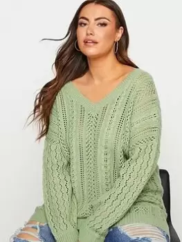 Yours Clothing Double V Stitch Jumper Green, Size 26-28, Women