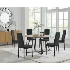 Santorini Brown Round Dining Table And 6 Black Milan Black Leg Chairs - Black