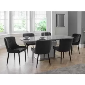 Julian Bowen Set Of Como High Gloss Grey Dining Table And 6 Luxe Grey Dining Chairs