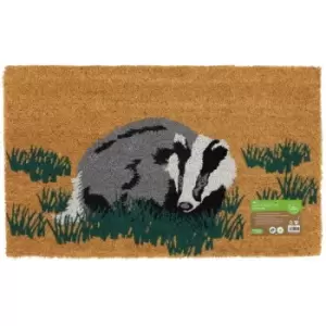 Eco-Friendly Animal Latex Backed Coir Entrance Door Mat, Badger Design