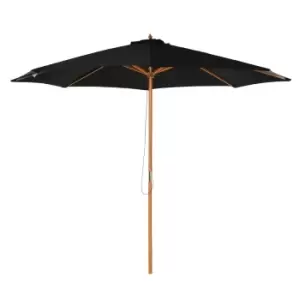 Outsunny 3M Fir Wooden Garden Parasol Sun Shade Outdoor Umbrella Canopy - Black