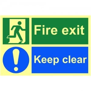 Fire Exit Keep Clear Sign Rigid S/A Lum.Brd