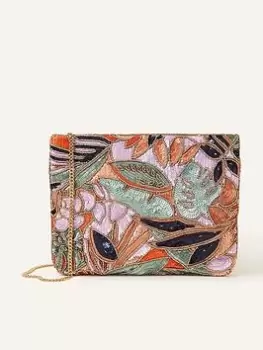 Accessorize Palm Print Embellished Zip Top Clutch