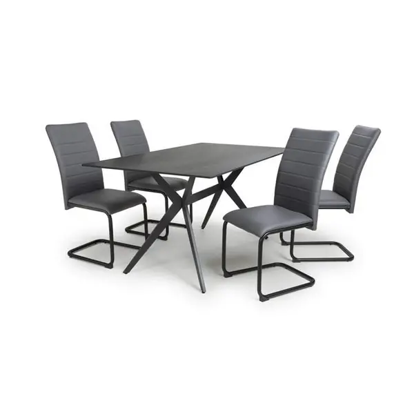 Shankar Timor 1.6m Black & 4 Carlisle Grey Dining Set - Black 9016075