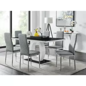 Giovani High Gloss And Glass Dining Table And 6 Grey Milan Chairs Set - Elephant Grey