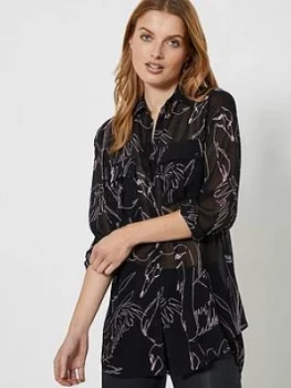 Mint Velvet Swan Print Longline Shirt - Black