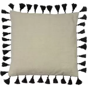 Furn Dune 100% Cotton Chambray Tasselled Cushion Cover, Black, 45 x 45 Cm