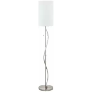 Loops - Floor Lamp Light Satin Nickel Aluminium Shade White Fabric Bulb E27 & LED 1x60W