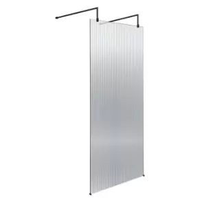 Hudson Reed 800mm Fluted Wetroom Screen With Arms & Feet - Matt Black