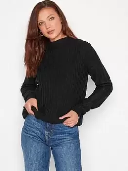 Long Tall Sally Black Ribbed Funnel Neck Jumper, Black, Size 10-12, Women