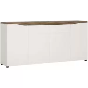 Toledo 4 door 2 drawer sideboard in White and Oak - Alpine White with high gloss fronts and Stirling Oak