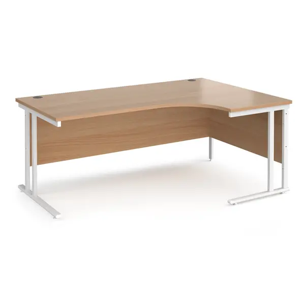 Maestro 25 Right Hand Ergonomic Desk with White Cantilever Frame and Beech Top - 1800mm Wide