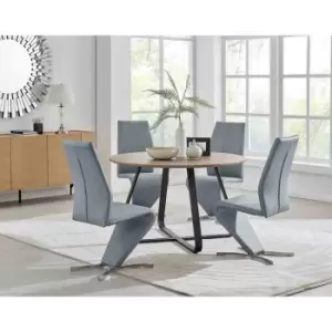 Furniture Box Santorini Brown Wood Contemporary Round Dining Table and 4 Elephant Grey Willow Chairs Set